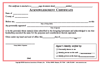 Illinois Acknowledgment Notarial Certificate Pad