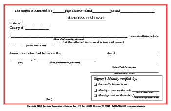 Illinois Affidavit/Jurat Notarial Certificate Pad