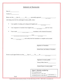 Illinois Affidavit/Translator Notarial Certificate Pad