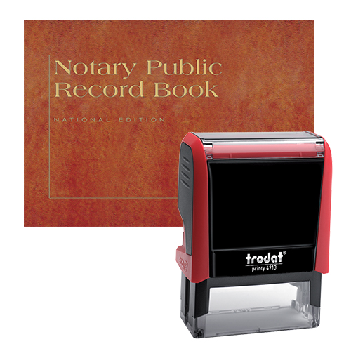 The Illinois notary supplies value package contains everything you need, in accordance with Illinois notary laws to perform your notarial duties correctly and efficiently. This notary supplies package includes Illinois notary stamp item and Illinois notary record Book. The notary stamp is available in several case colors and five ink colors, produces thousands of perfect and consistent notary stamp impressions, stamp-after-stamp, without the need for an ink pad or re-inking. The modern, ergonomic design of this stamp soft-touch exterior fits comfortably in your hand and with gentle pressure produces the sharpest Illinois notary stamp impression with ease. An index label allows you to quickly identify your notary stamp and ensures a right-side-up impression. A clear base positioning window guarantees accurate placement of your notary stamp on documents. With the click of a button, the ink pad - which is built into the notary stamp - can easily be accessed for changing or refilling.
